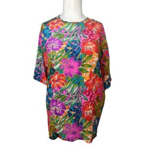 Christie & Jill 100% Silk Tropical Flower Top L Vintage Artsy Resort Flowy Party